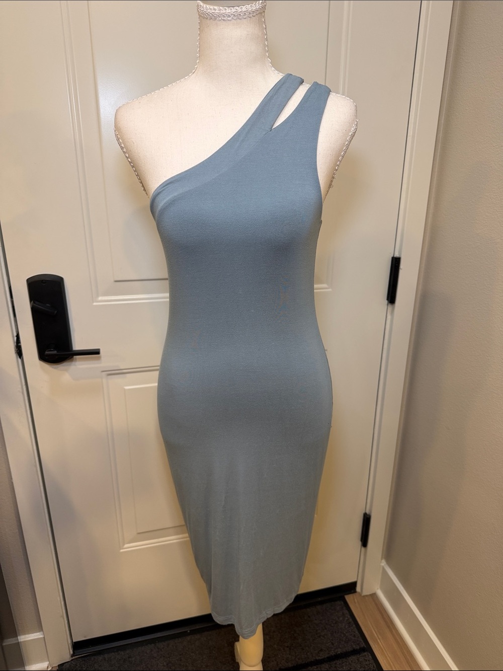 Asymmetrical One-Shoulder Bodycon Dress in Slate Blue